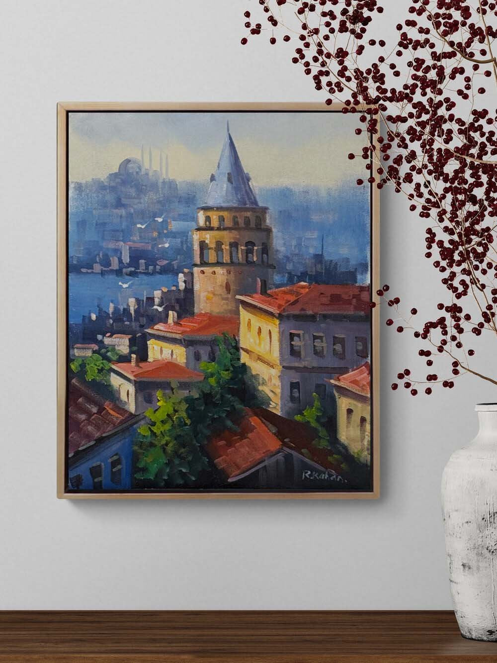 Galata Kulesinde Işık Yağlı Boya Tablosu