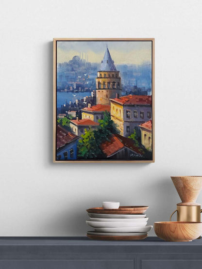 Galata Kulesinde Işık Yağlı Boya Tablosu