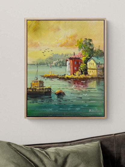 Güneşe Doğru Yalılar Yağlı Boya Tablosu