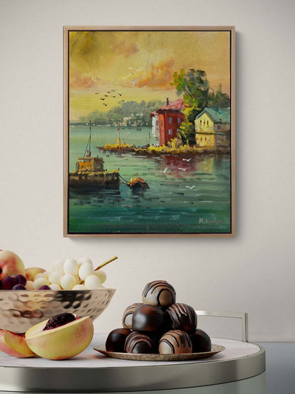 Güneşe Doğru Yalılar Yağlı Boya Tablosu