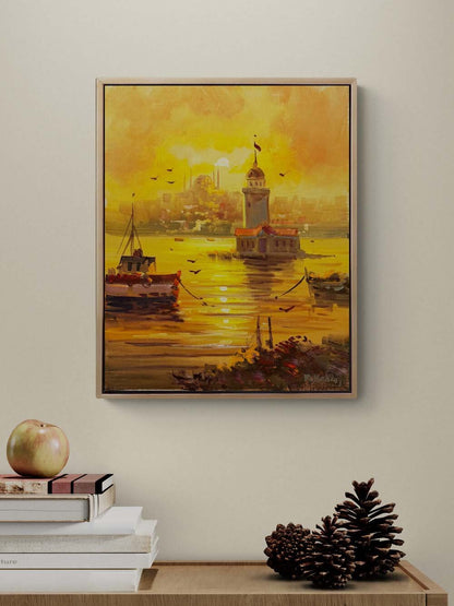 Işığın Ardında Kız Kulesi Yağlı Boya Tablosu