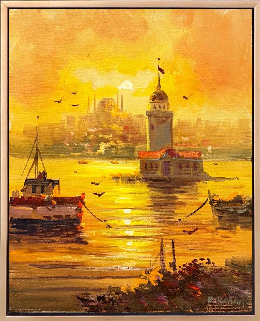 Işığın Ardında Kız Kulesi Yağlı Boya Tablosu