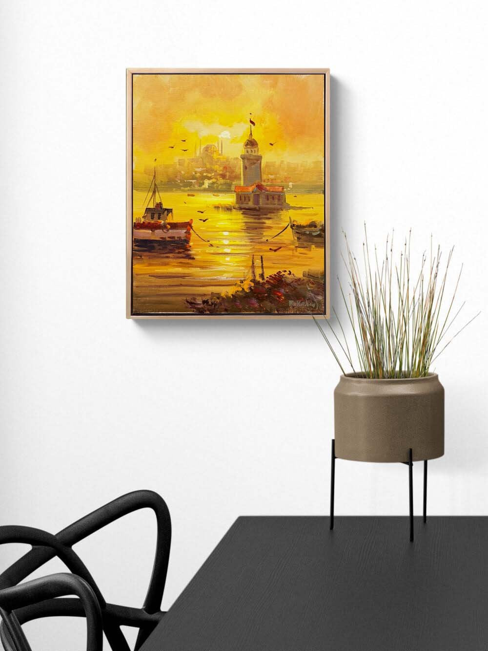 Işığın Ardında Kız Kulesi Yağlı Boya Tablosu