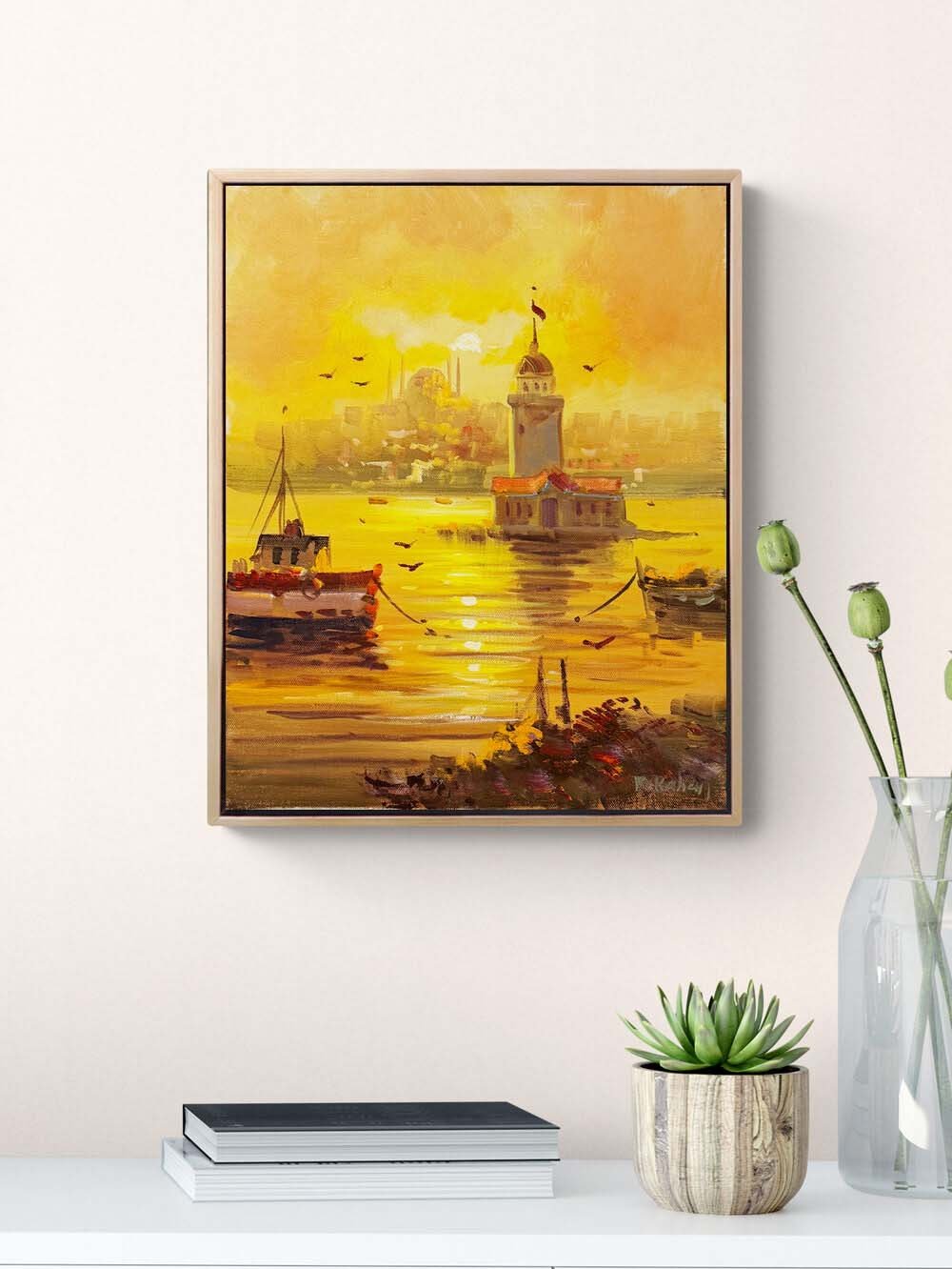 Işığın Ardında Kız Kulesi Yağlı Boya Tablosu