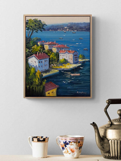 Denize Açılan Yalılar Yağlı Boya Tablosu