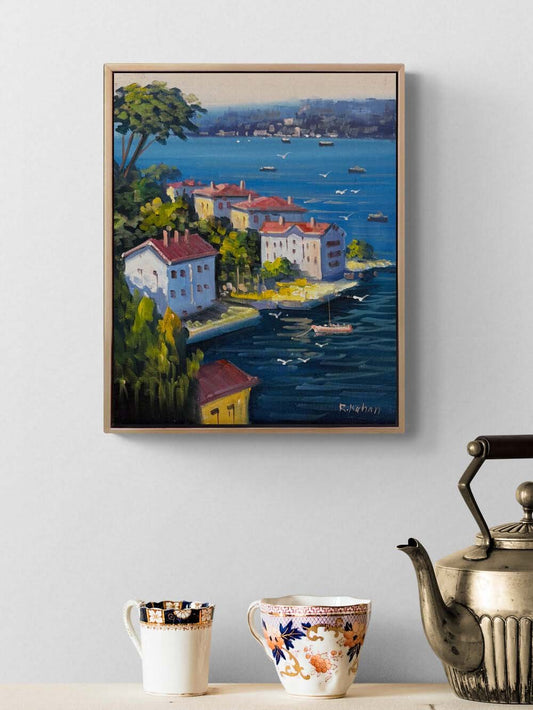 Denize Açılan Yalılar Yağlı Boya Tablosu