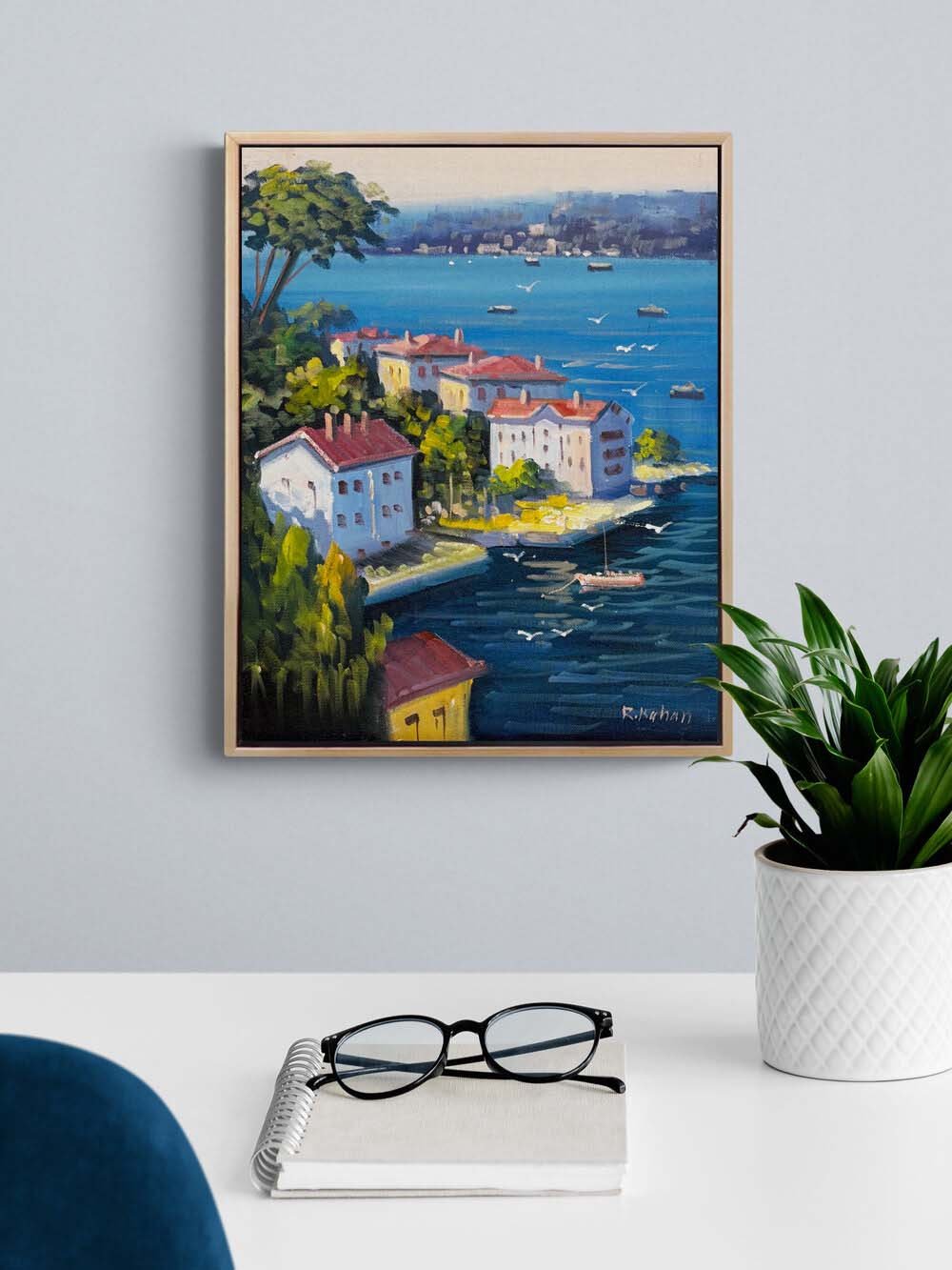 Denize Açılan Yalılar Yağlı Boya Tablosu