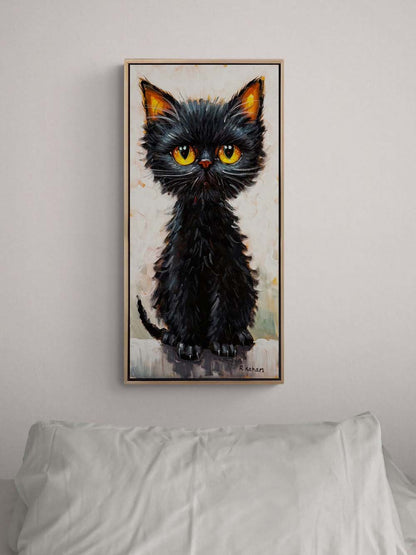 Kara Kedinin Düşleri Yağlı Boya Tablosu