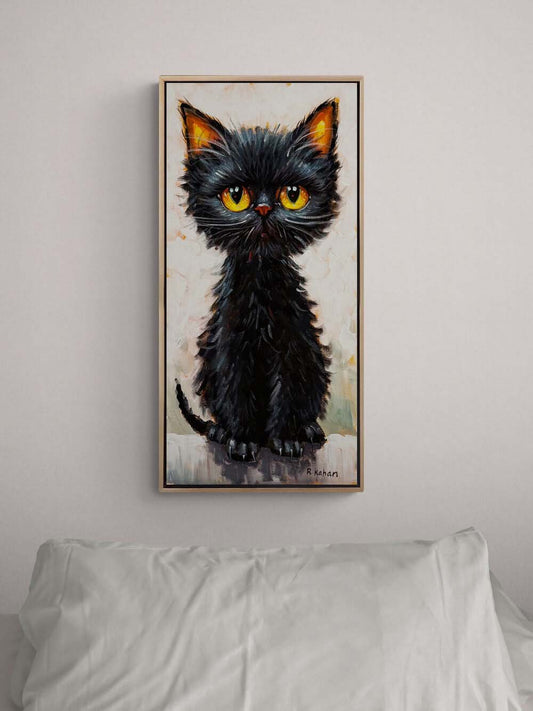 Kara Kedinin Düşleri Yağlı Boya Tablosu