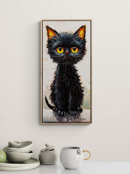 Kara Kedinin Düşleri Yağlı Boya Tablosu