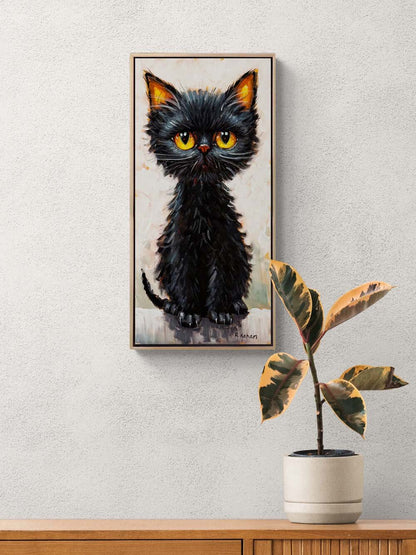 Kara Kedinin Düşleri Yağlı Boya Tablosu