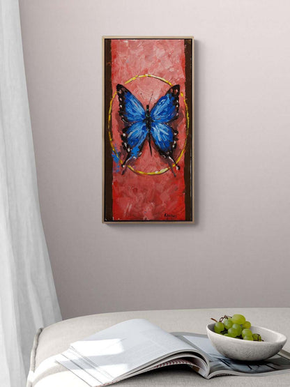 Mavi Kelebek Bekleyişi Yağlı Boya Tablosu