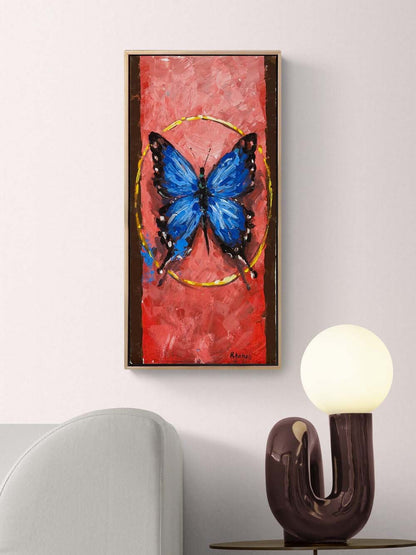 Mavi Kelebek Bekleyişi Yağlı Boya Tablosu