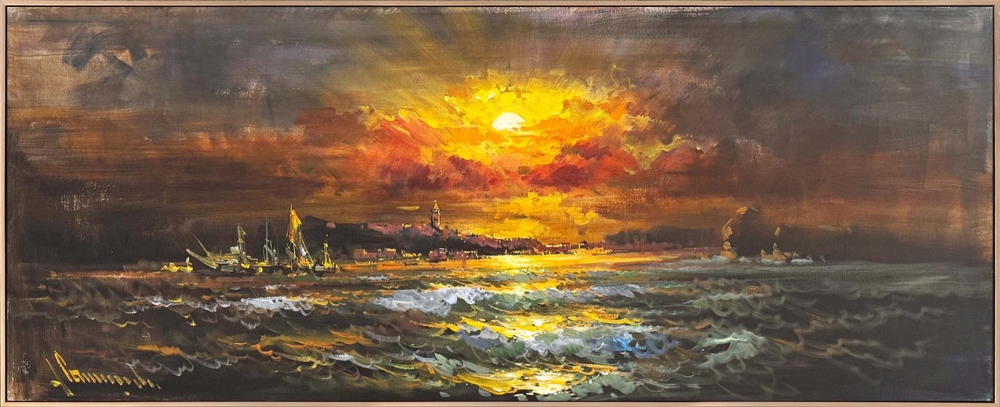 Denizde Sessiz Akşam Yağlı Boya Tablosu