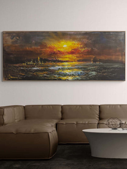 Denizde Sessiz Akşam Yağlı Boya Tablosu