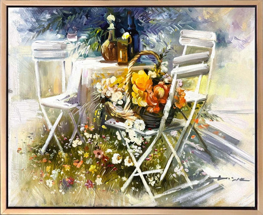 Bahçede Yaz Yağlı Boya Tablosu