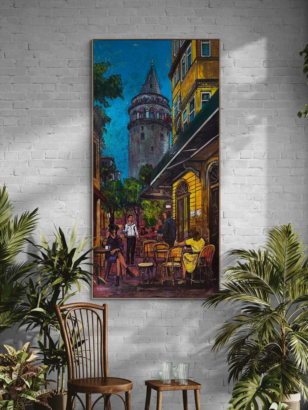 Galata’da Bir Akşam Sohbeti Yağlı Boya Tablosu