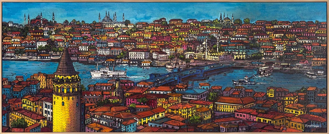 Haliç ve Galata Kulesi Yağlı Boya Tablosu