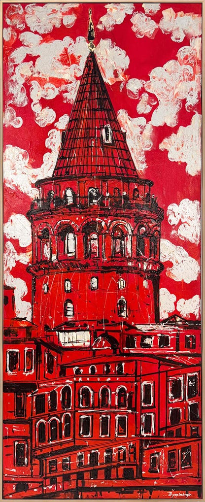 Kırmızı Galata Yağlı Boya Tablosu