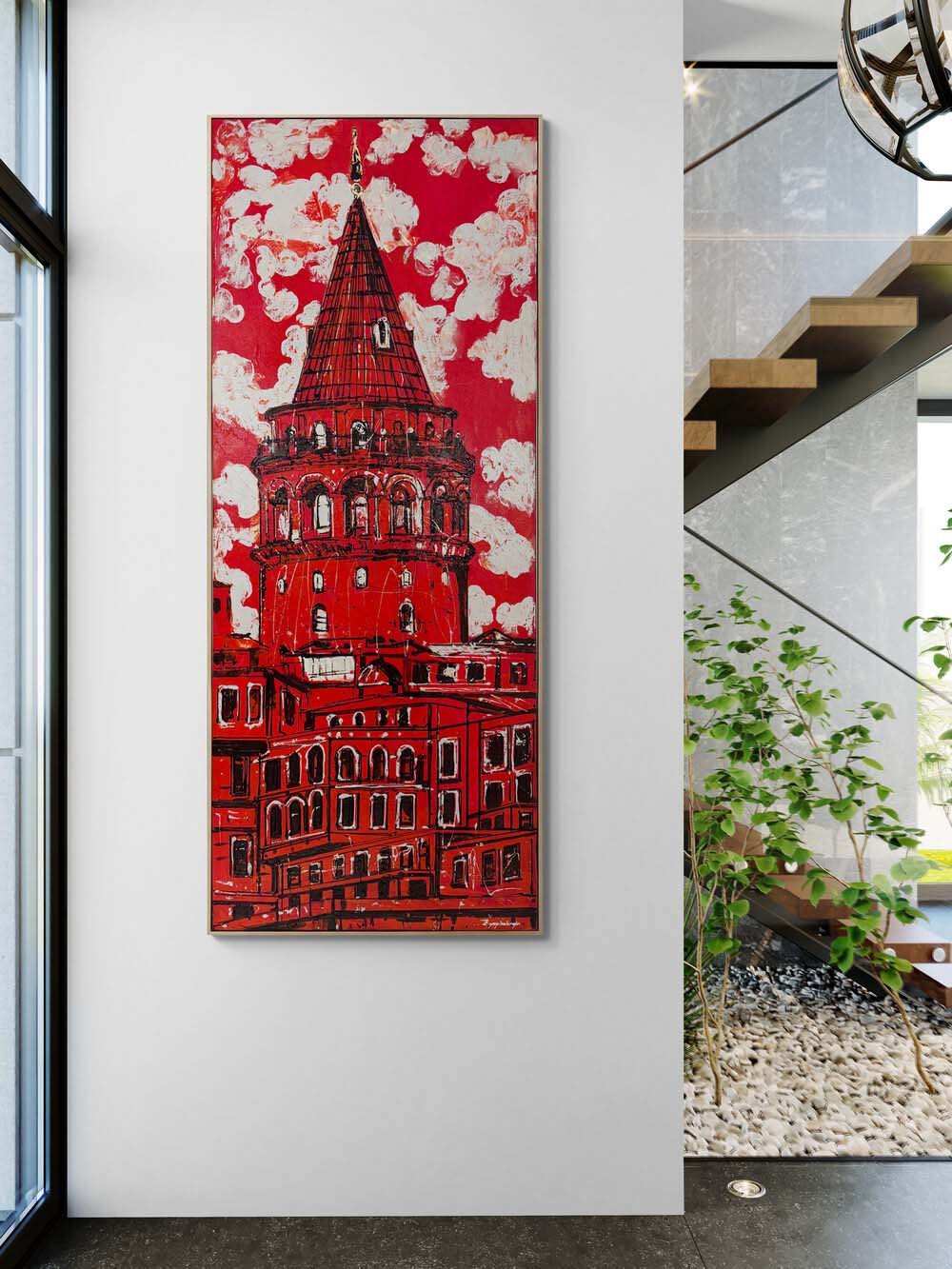 Kırmızı Galata Yağlı Boya Tablosu