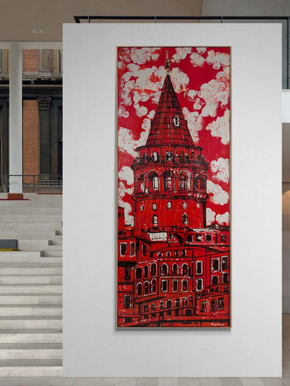 Kırmızı Galata Yağlı Boya Tablosu