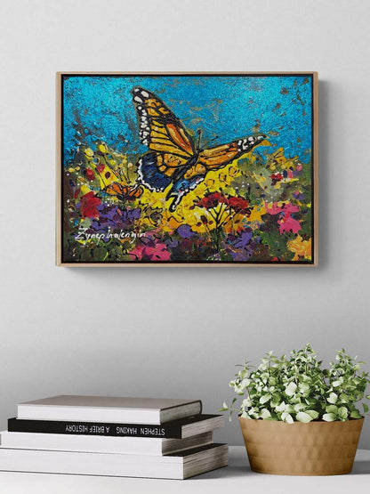 Çiçek Bahçesinde Kanatlar Yağlı Boya Tablosu