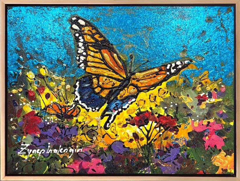 Çiçek Bahçesinde Kanatlar Yağlı Boya Tablosu