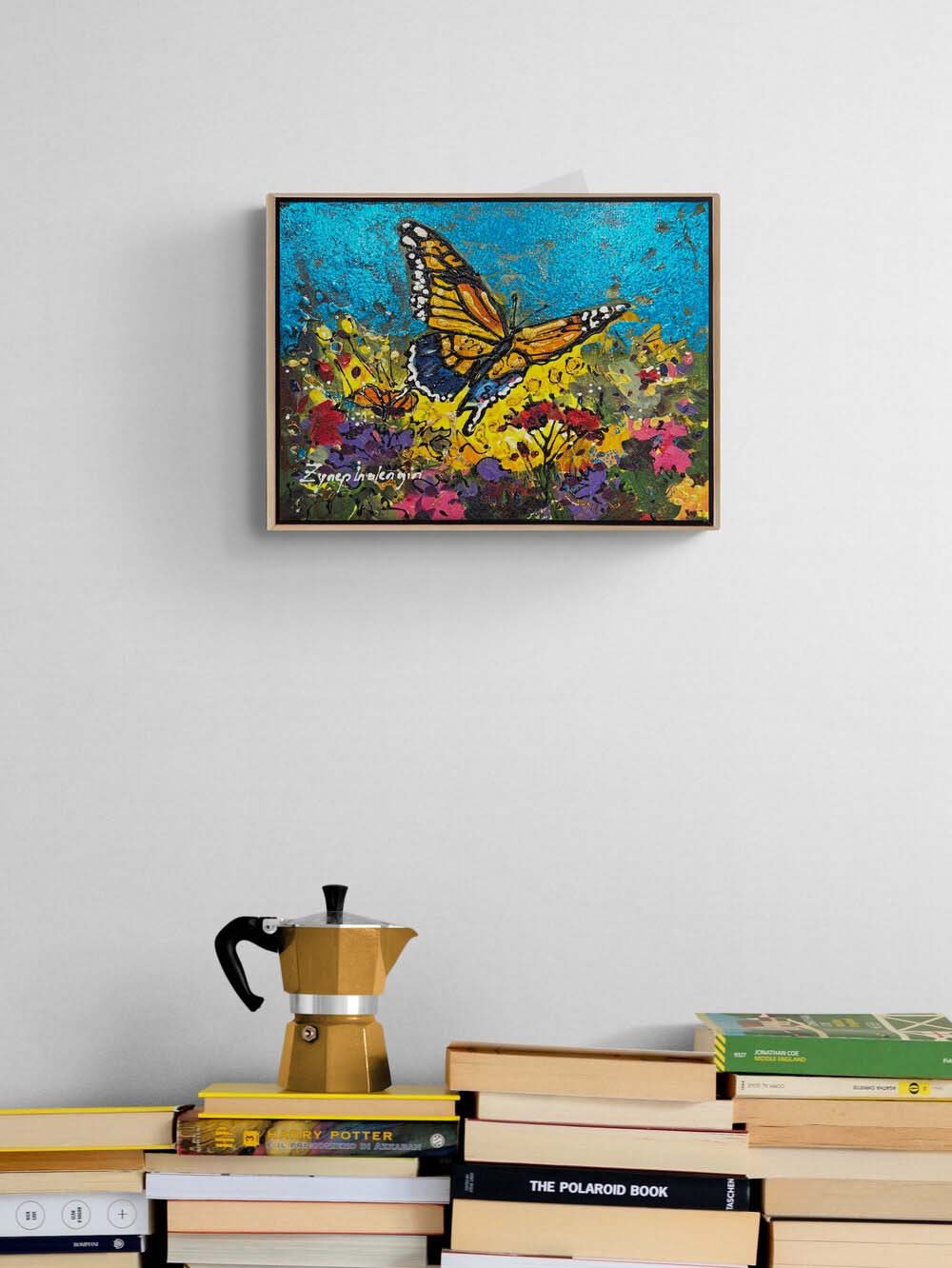 Çiçek Bahçesinde Kanatlar Yağlı Boya Tablosu