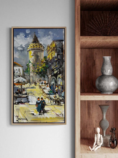 Galata'nın Eski Sokaklarında Yağlı Boya Tablosu