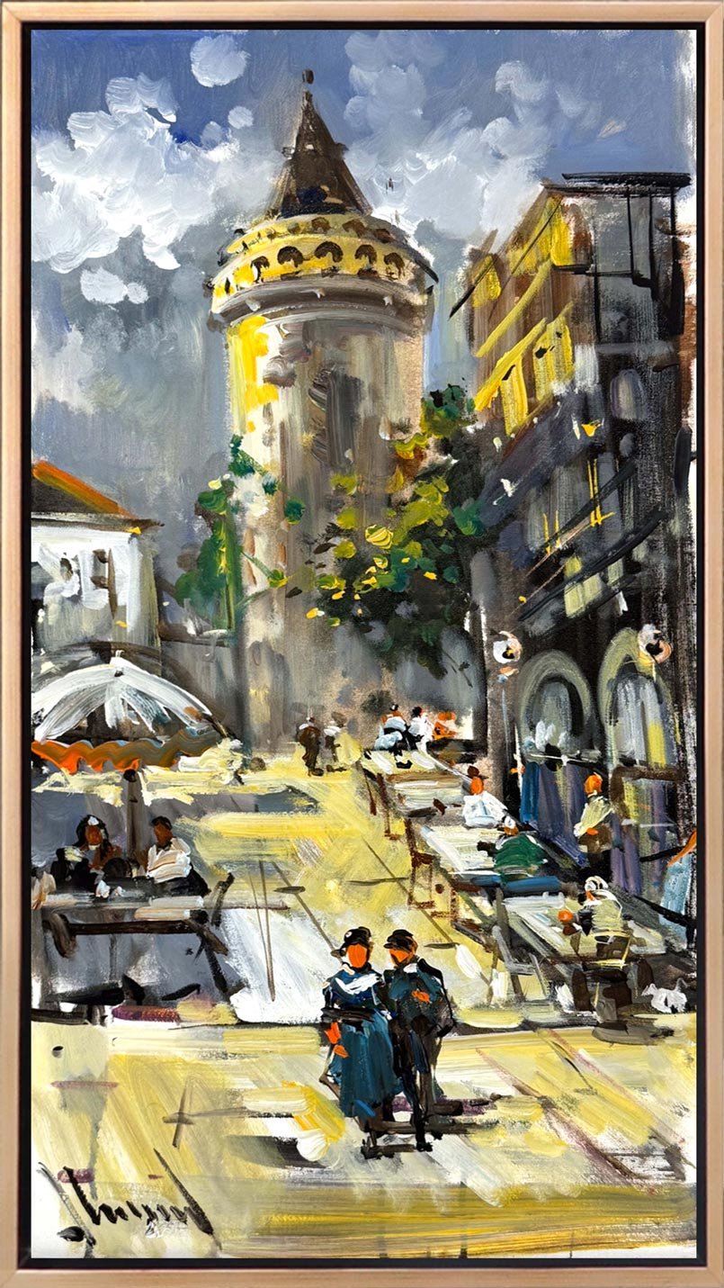 Galata'nın Eski Sokaklarında Yağlı Boya Tablosu