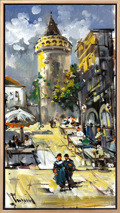 Galata'nın Eski Sokaklarında Yağlı Boya Tablosu