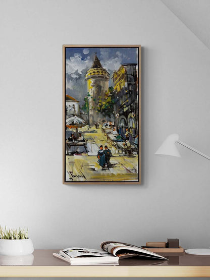 Galata'nın Eski Sokaklarında Yağlı Boya Tablosu