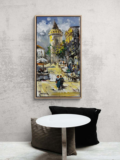 Galata'nın Eski Sokaklarında Yağlı Boya Tablosu
