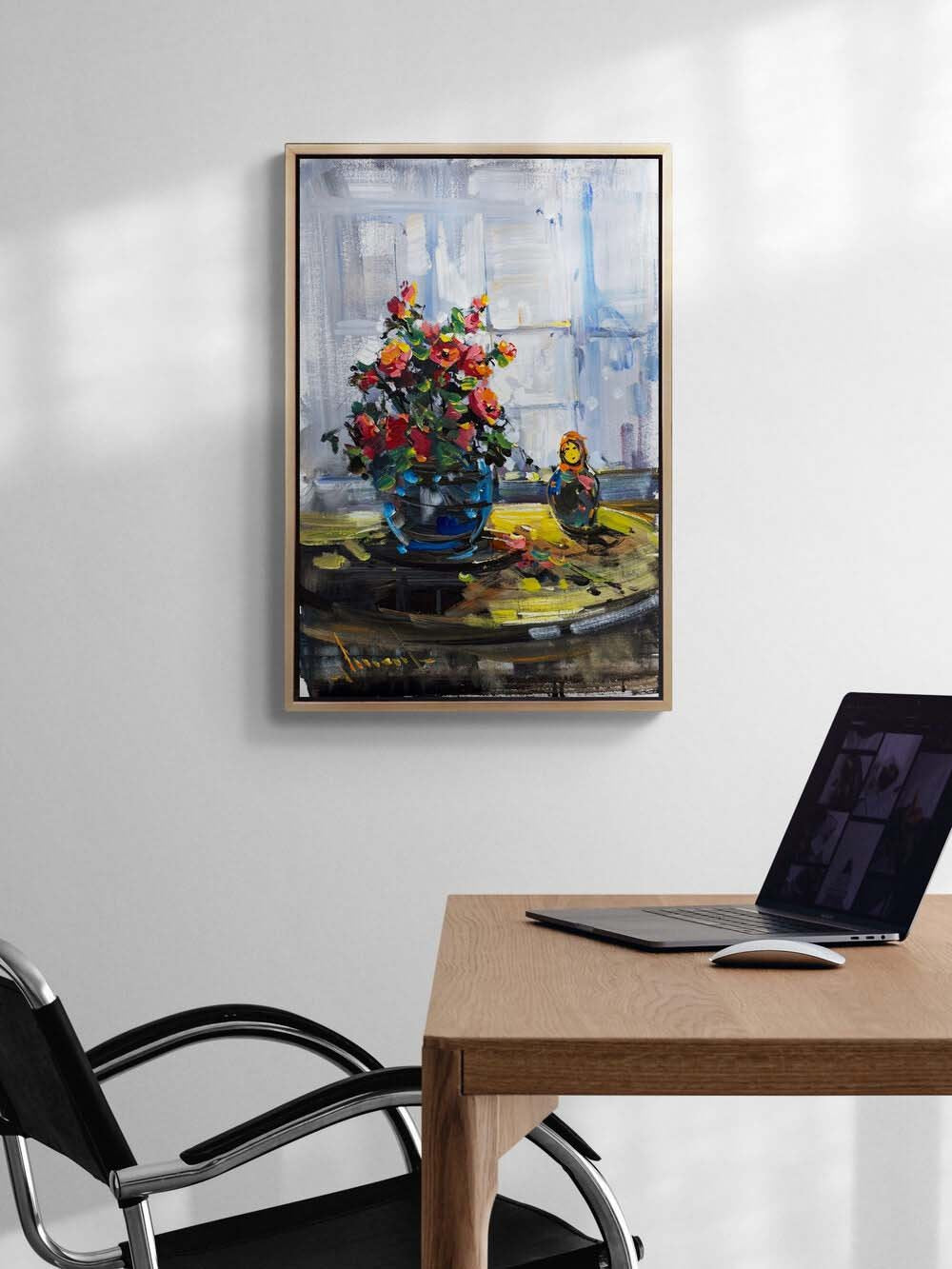 Cam Kenarında Çiçekler Yağlı Boya Tablosu