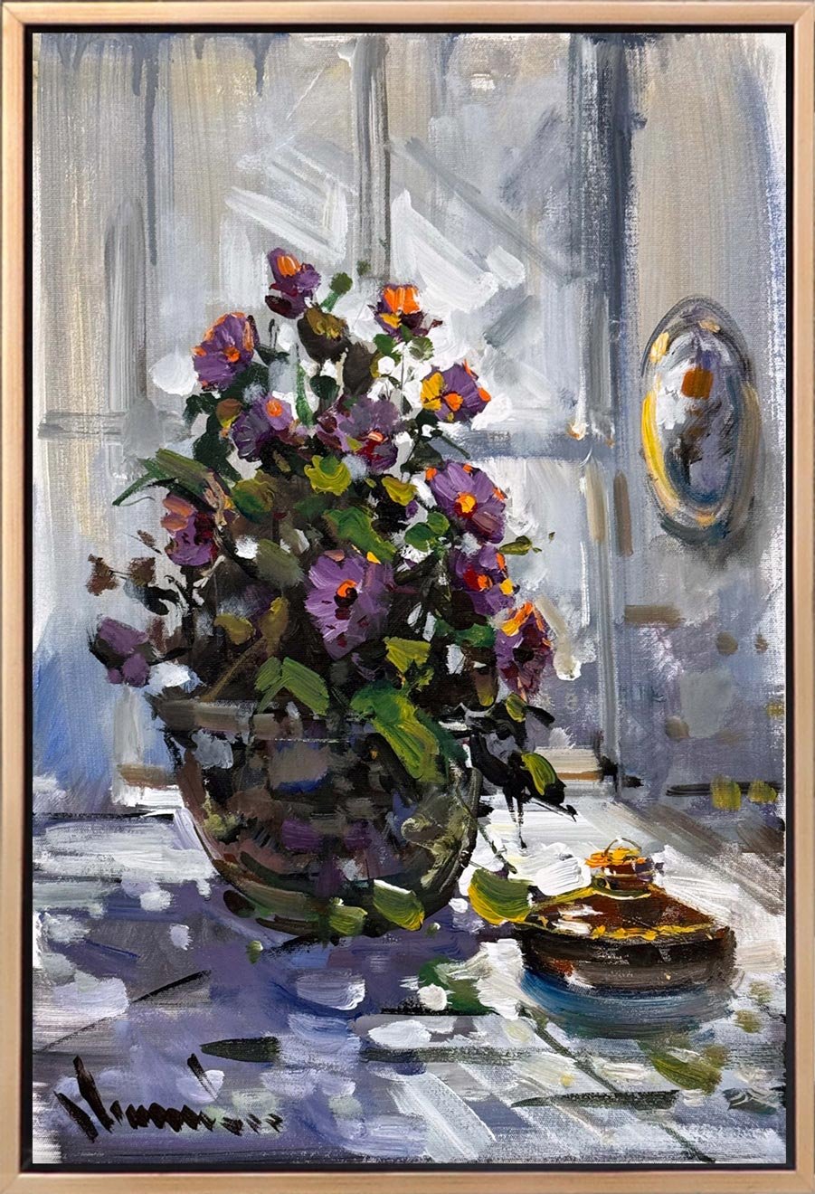 Bir Vazoda Çiçekler Yağlı Boya Tablosu