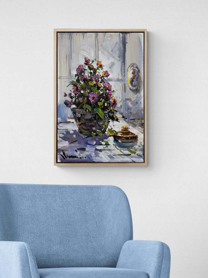 Bir Vazoda Çiçekler Yağlı Boya Tablosu