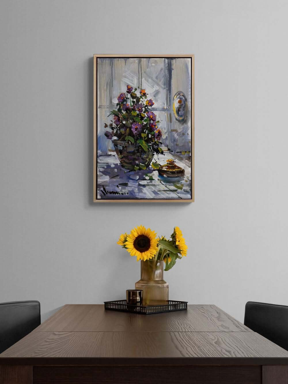 Bir Vazoda Çiçekler Yağlı Boya Tablosu