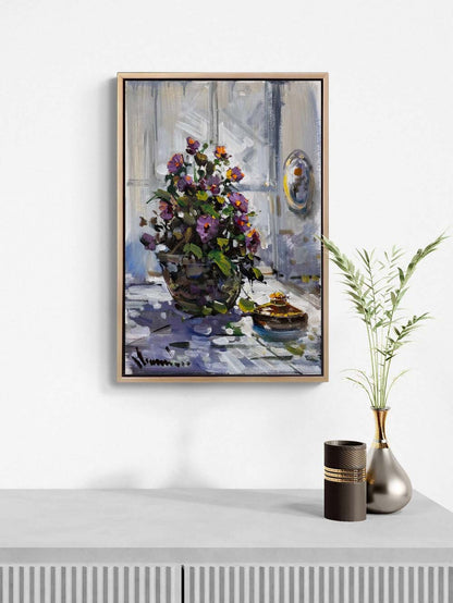 Bir Vazoda Çiçekler Yağlı Boya Tablosu