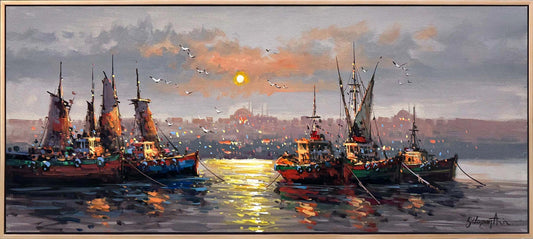 İstanbul Boğazı Son Işıkları Yağlı Boya Tablosu