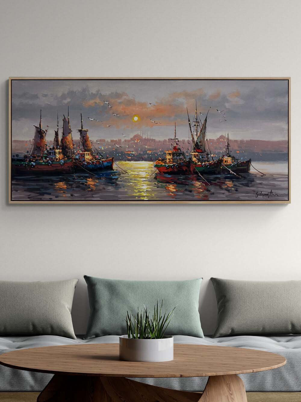 İstanbul Boğazı Son Işıkları Yağlı Boya Tablosu