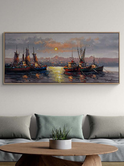 İstanbul Boğazı Son Işıkları Yağlı Boya Tablosu