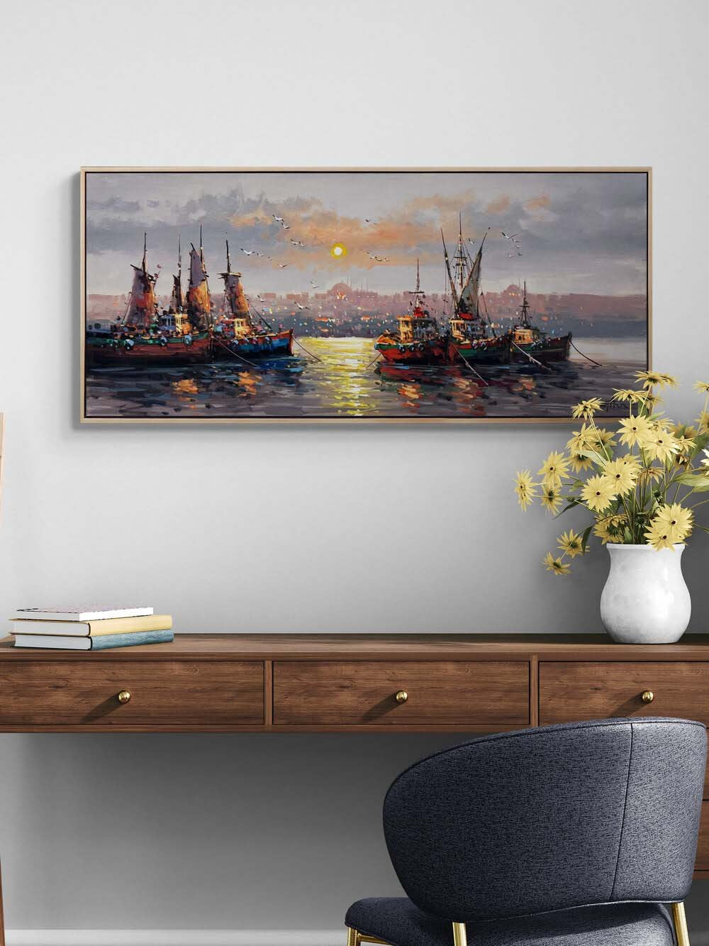 İstanbul Boğazı Son Işıkları Yağlı Boya Tablosu