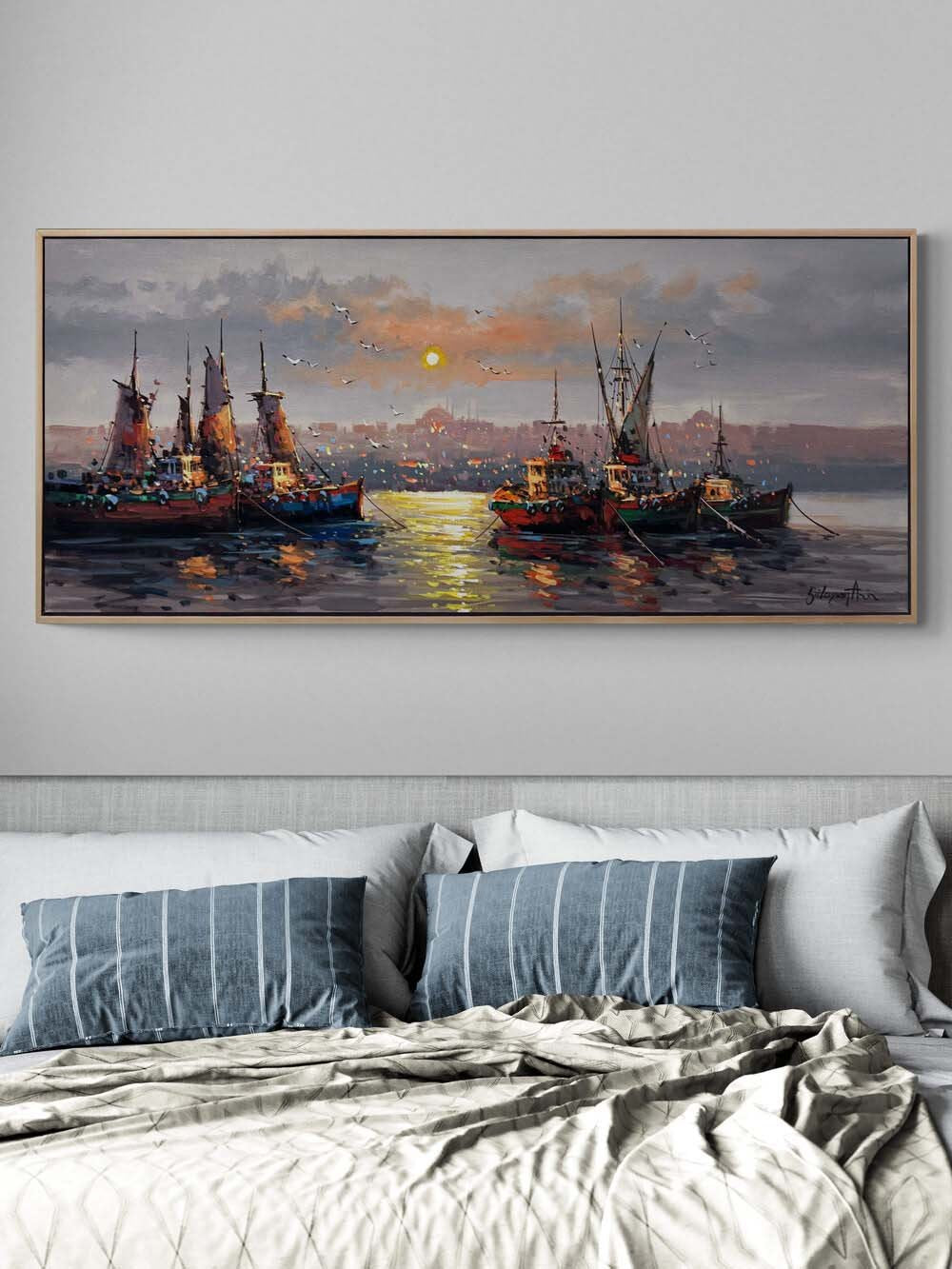 İstanbul Boğazı Son Işıkları Yağlı Boya Tablosu