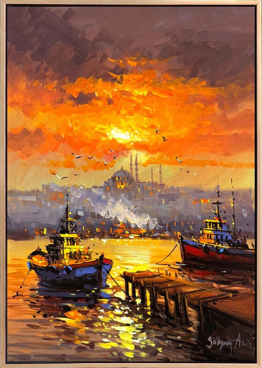 İstanbul'da Sessiz Liman Yağlı Boya Tablosu