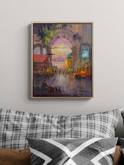 Renkli Sokaklar Yağlı Boya Tablosu