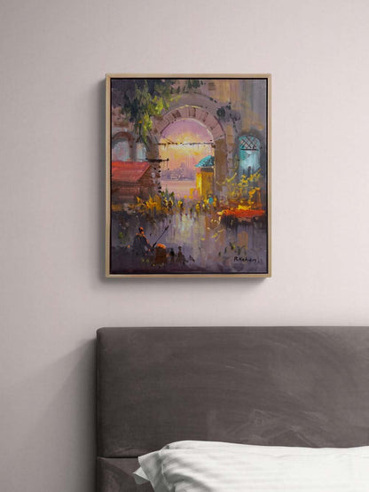 Renkli Sokaklar Yağlı Boya Tablosu