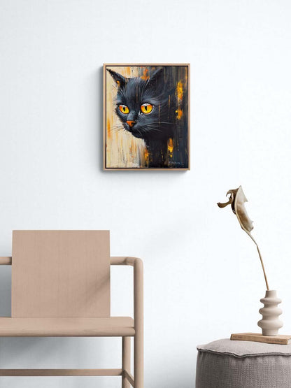 Masum Kedi Bakışları Yağlı Boya Tablosu