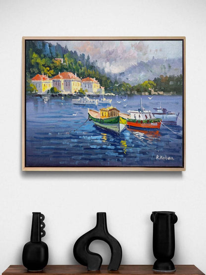 Denizle Komşu Evler Yağlı Boya Tablosu