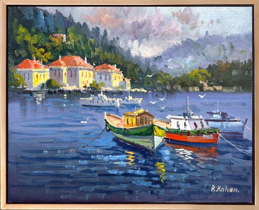 Denizle Komşu Evler Yağlı Boya Tablosu