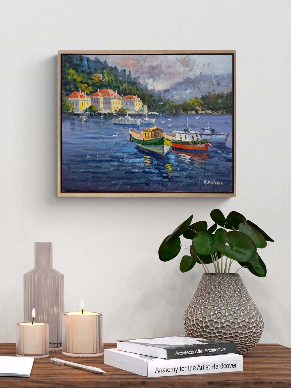 Denizle Komşu Evler Yağlı Boya Tablosu